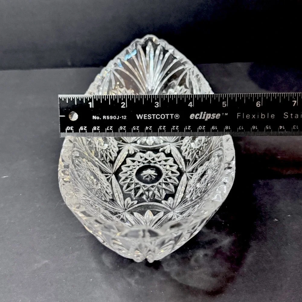 Vintage Cut Crystal Sawtooth Edge Banana Boat Bowl Dish‎ Large Heavy Glass